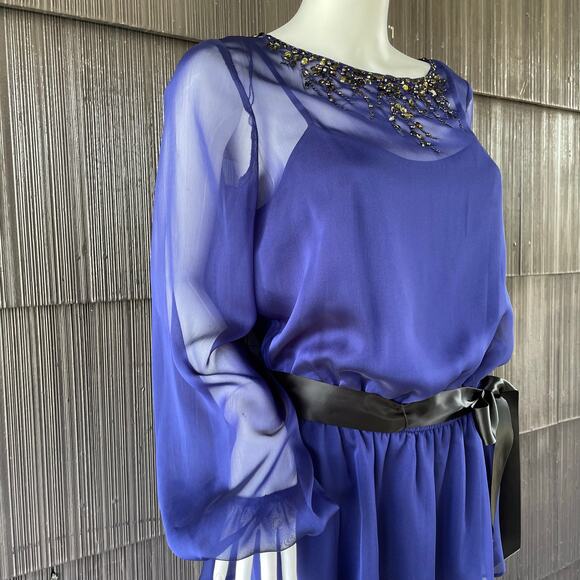 š„NWT ($120) Adrianna Papell Beaded Bishop Sleeve Sheer Chiffon Feminine Blouse - Picture 4 of 16